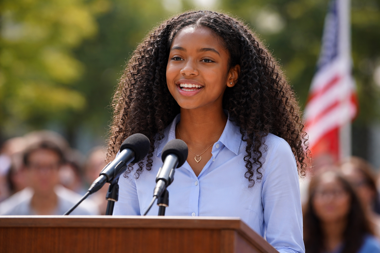 Public speaking at podium